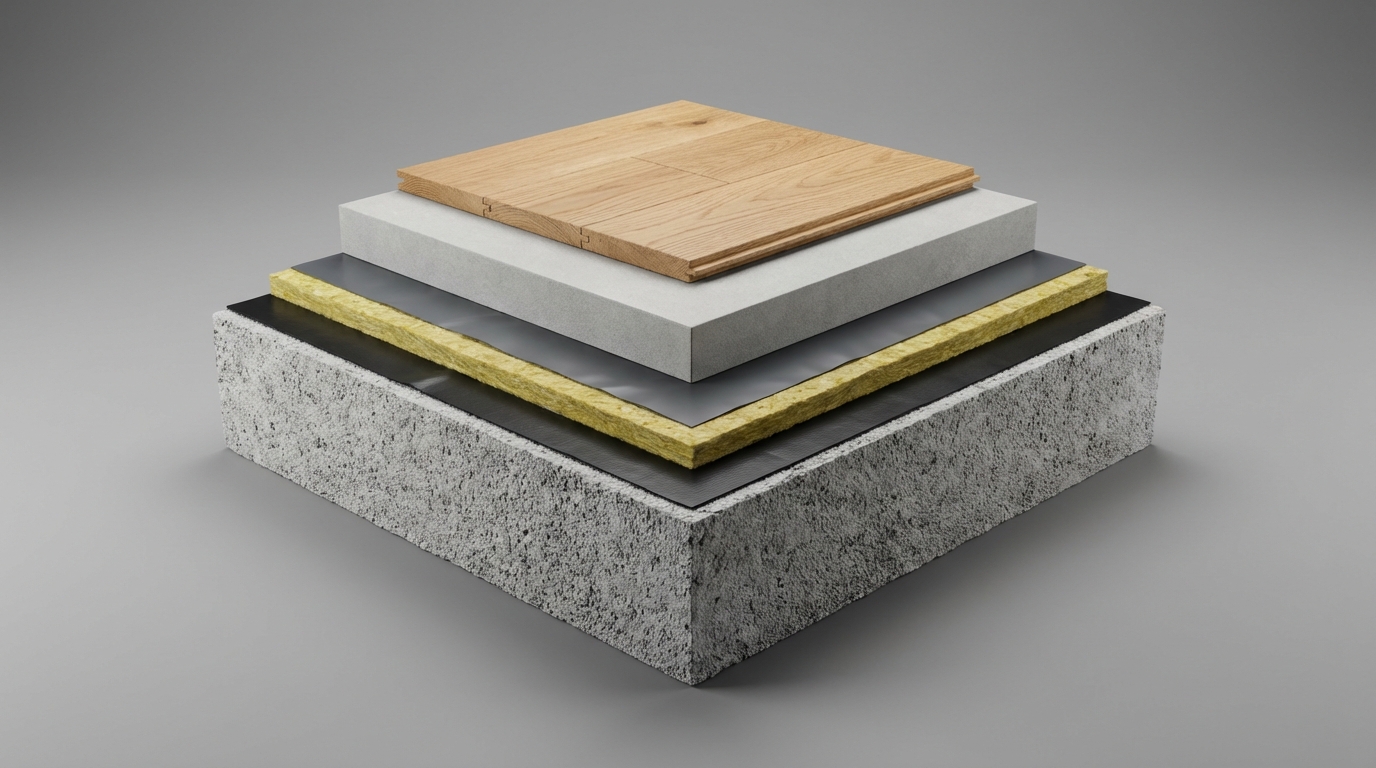 Mineralwolle Trittschalldämmung - Brandklasse A1 im Fußbodenaufbau Mineralwolle-Dämmung Schichtaufbau: Trittschalldämmung A1 nicht brennbar unter schwimmendem Estrich nach DIN EN 13162