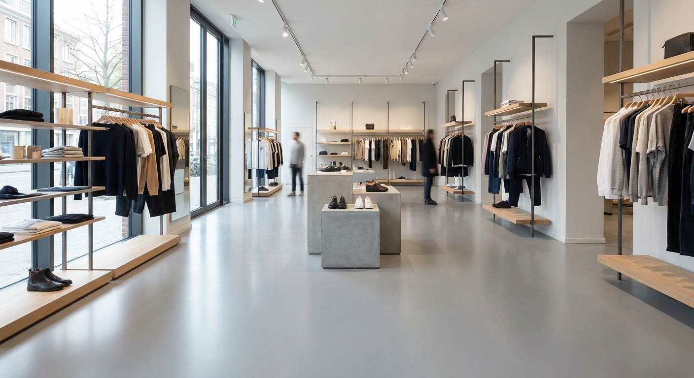 Eleganter Polyurethanboden in modernem Fashion-Store mit seamless Oberfläche