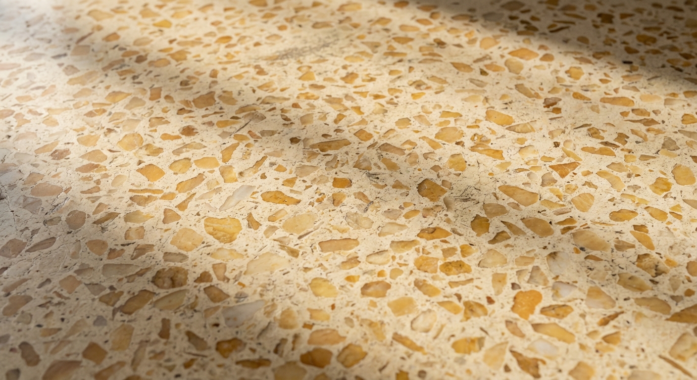 Venezianischer Terrazzo in warmen Creme-Tönen mit Naturlichteinfall